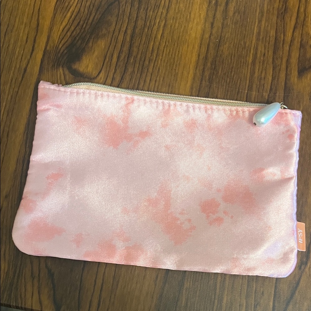 Pink Satin Tie-Dye Zip Pouch